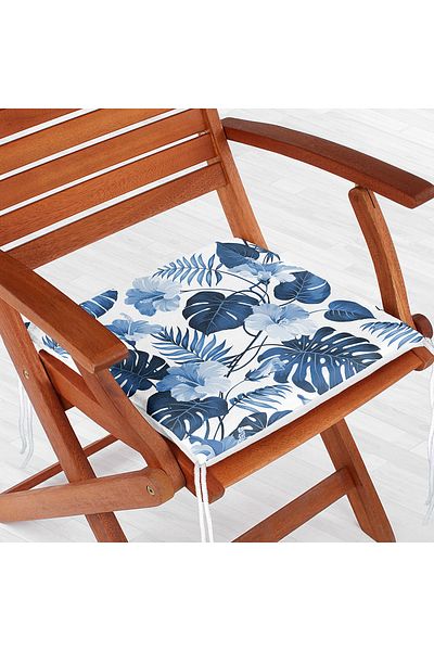 Realhomes Blue Amazon Leaves Specially Designed Zippered Chair Cushion