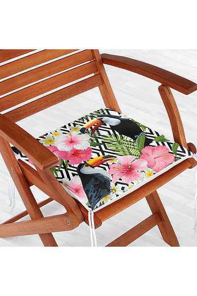 Realhomes Geometric Floor Digital Printed Zippered Chair Cushion with Tropical Toucan Bird and Plant Figures