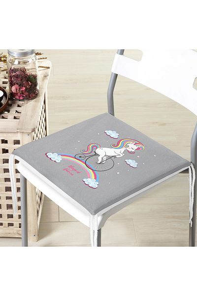 Realhomes Unicorn Design Gray Chair Cushion - Bicycle Detailed, Zippered