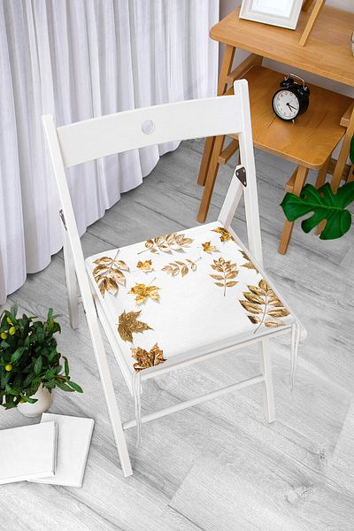 Realhomes 3D Gold Colored Leaves Patterned Zippered Chair Cushion