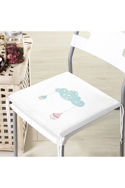 Realhomes White Background Blue Cloud Patterned Special Designed Digital Printed Modern Zippered Chair Cushion