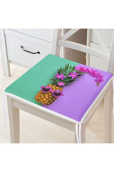 Realhomes Green And Purple Pineapple Themed Special Design Zippered Chair Cushion