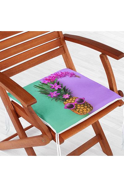 Realhomes Green And Purple Pineapple Themed Special Design Zippered Chair Cushion