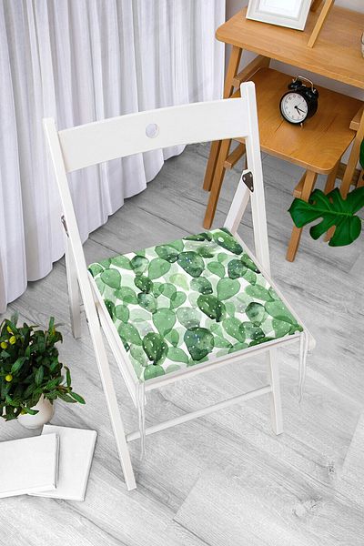 Realhomes Watercolor Cactus Design Digital Printed Zippered Chair Cushion