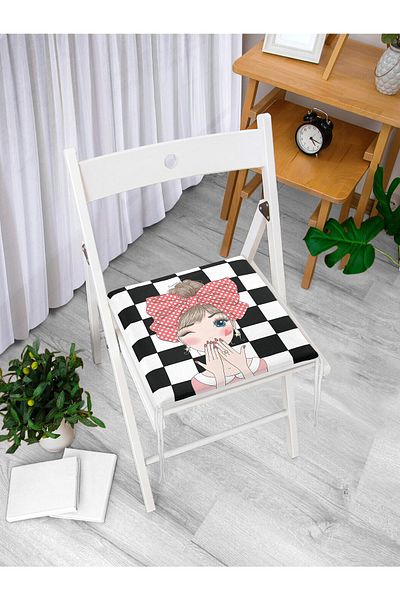 Realhomes Checkered Fashion Girl Digital Printed Modern Zippered Chair Cushion