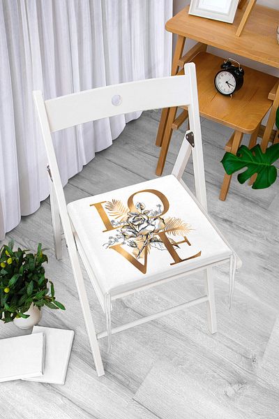 Realhomes Modern Zippered Chair Cushion with Gold Leaf Love Design