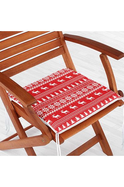 Realhomes Red Background Cross Stitch Deer Patterned Modern Zippered Chair Cushion