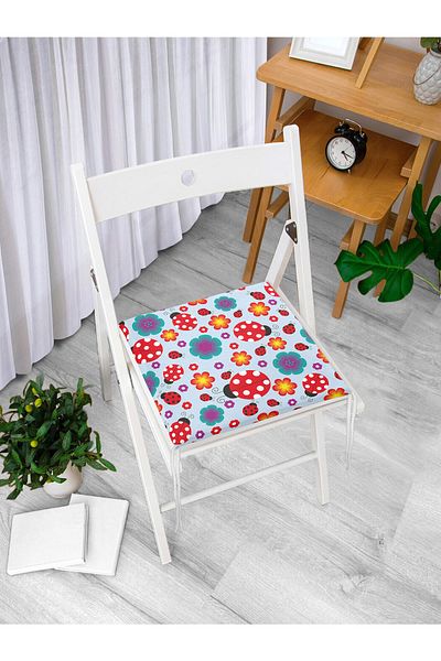 Realhomes Ladybug on Blue Background Digital Printed Modern Zippered Chair Cushion