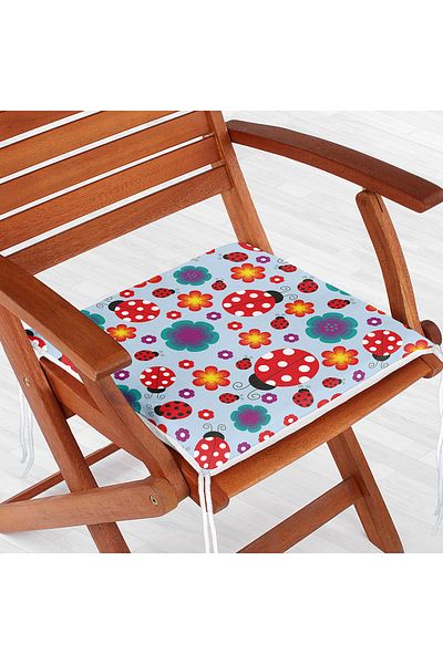 Realhomes Ladybug on Blue Background Digital Printed Modern Zippered Chair Cushion