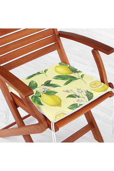 Realhomes Cream Background Lemon Patterned Zippered Chair Cushion