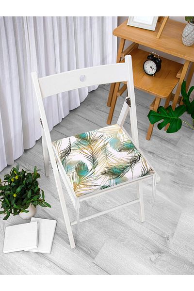 Realhomes Digital Printed Zippered Chair Cushion with Tropical Plant Motif on White Background