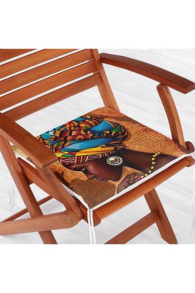 Realhomes Digital Printed Modern Zippered Chair Cushion with African Woman Drawings