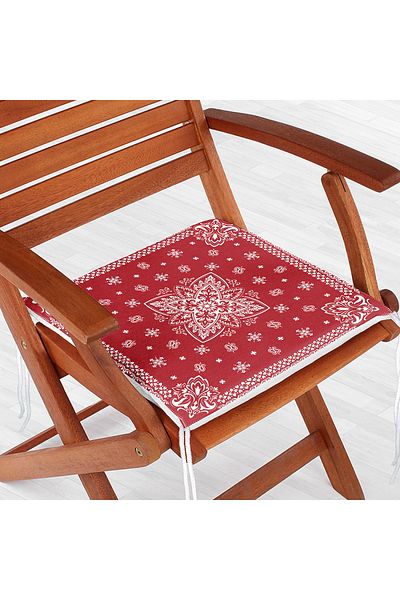Realhomes Ethnic Motifs Digital Printed Modern Zippered Chair Cushion on Red Background