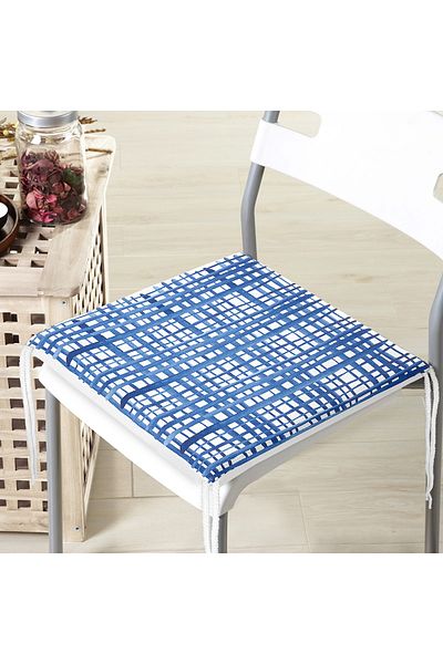 Realhomes Blue Lines Patterned Digital Printed Zippered Chair Cushion