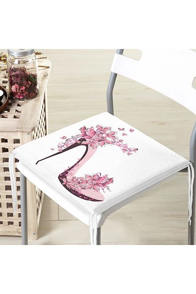 Realhomes Pink Floral Heeled Shoes Illustration Digital Printed Zippered Chair Cushion