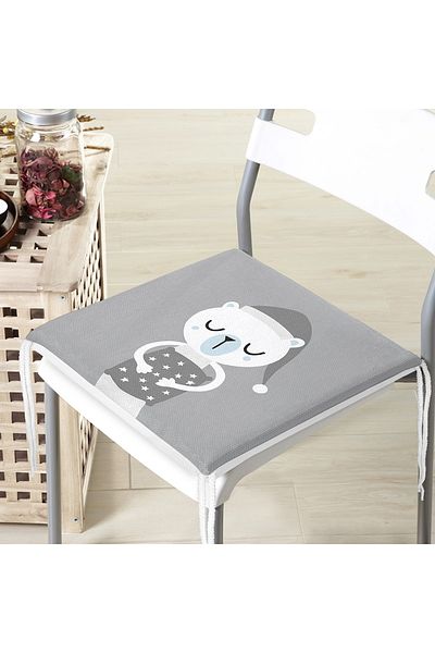 Realhomes Modern Zippered Chair Cushion with Teddy Bear Design on Gray Floor