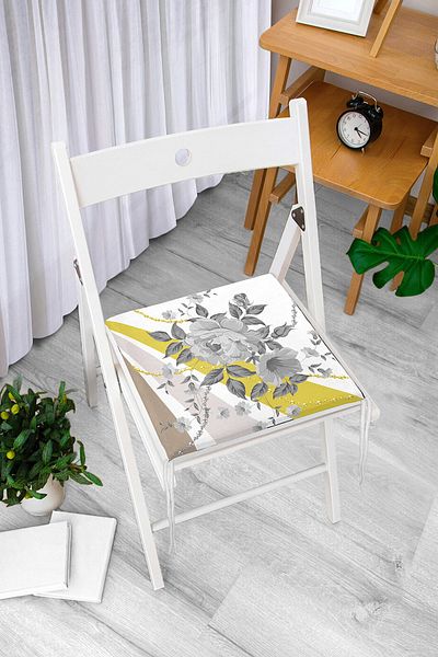 Realhomes Special Design Digital Printed Modern Zippered Chair Cushion with Flower Pattern on White Background