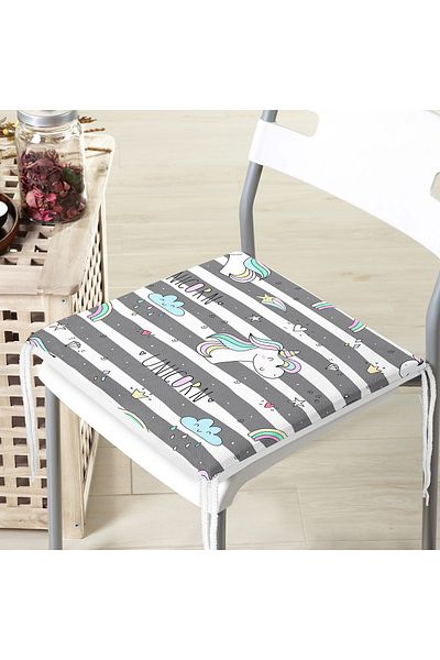 Realhomes Unicorn Patterned Gray White Striped - Horses Zippered Chair Cushion