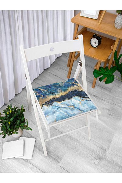 Realhomes Modern Zippered Chair Cushion with Gold Leaf Blue Background
