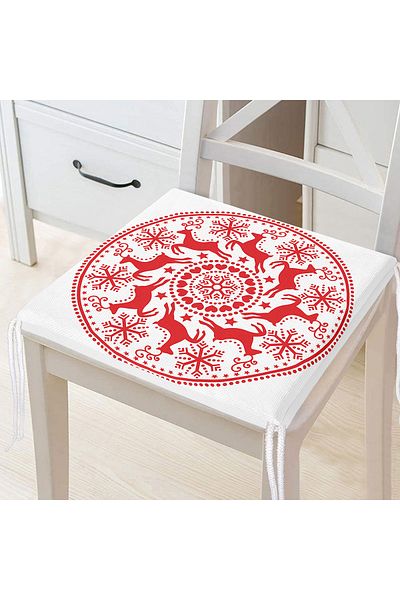 Realhomes Geometric Christmas Deers Digital Printed Zippered Chair Cushion