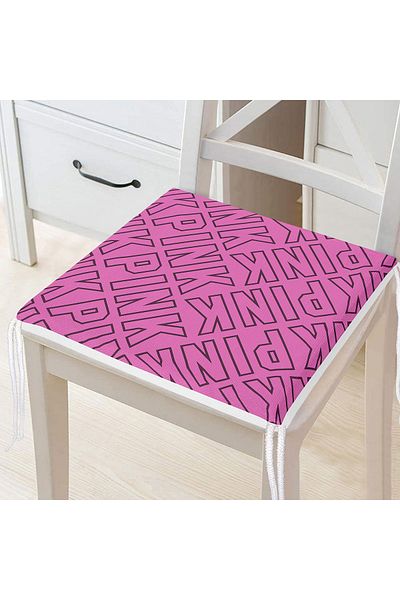 Realhomes Pink Written Zippered Chair Cushion with Pink Background