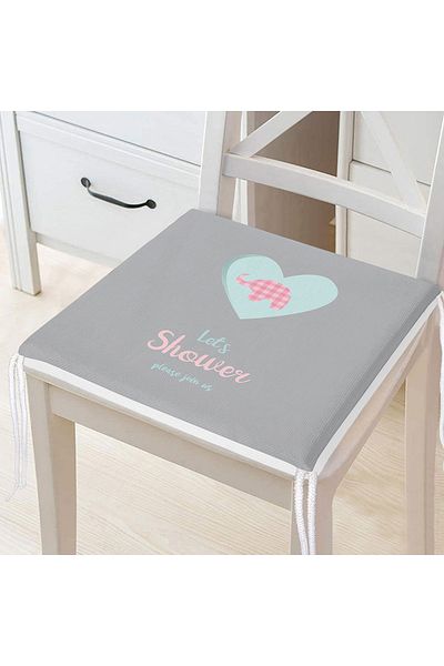 Realhomes Gray Floor Let's Shower Written Special Designed Digital Printed Children's Room Zippered Chair Cushion