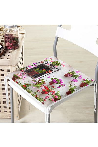 Realhomes Flower Pots Themed Digital Printed Zippered Chair Cushion
