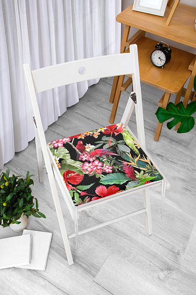 Realhomes 3d Tropical Parrots on Black Background Modern Zippered Chair Cushion