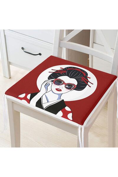 Realhomes Pernă de scaun cu fermoar cu model și ochelari pentru femei japonez...