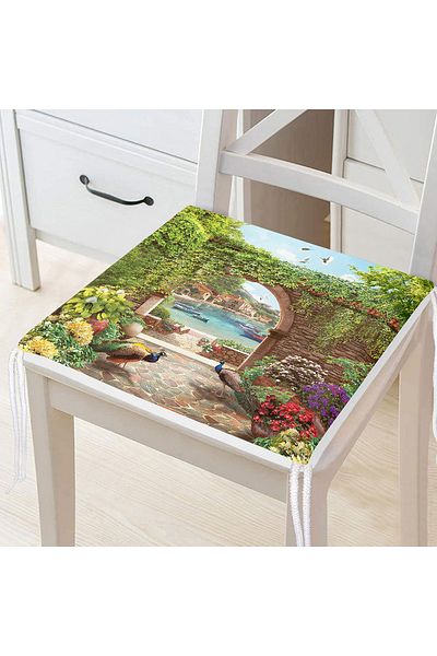 Realhomes Peacock Digital Printed Zippered Chair Cushion