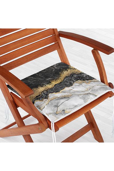 Realhomes Modern Black White Gold Marble Motif Digital Printed Zippered Chair Cushion