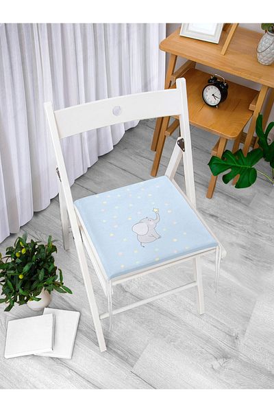 Realhomes Pernă pentru scaun cu fermoar pentru camera copiilor cu design drăguț pentru baby shower elefant pe fundal albastru