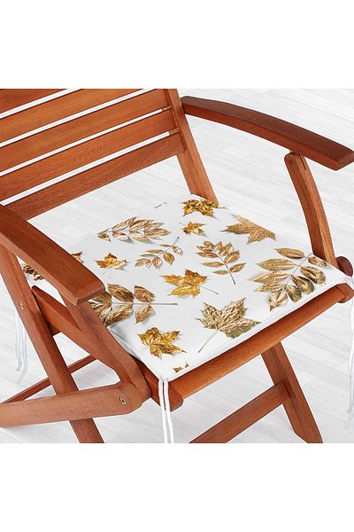 Realhomes 3D Gold Colored Leaves Special Design Modern Zippered Chair Cushion