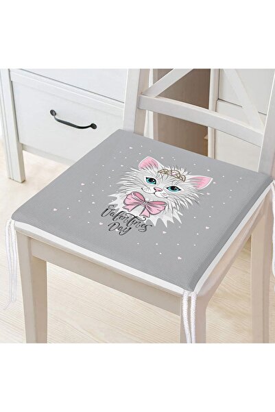 Realhomes Pardoseală gri drăguț papion pisică cu model digital imprimat camera copiilor pernă pentru scaun cu fermoar