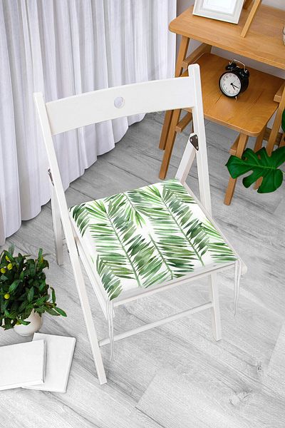 Realhomes Watercolor Fiber Leaves Patterned Special Design Zippered Chair Cushion