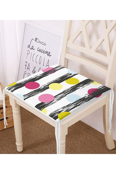 Realhomes Vertical Themed Rainbow Polka Dot Patterned Digital Printed Zippered Chair Cushion