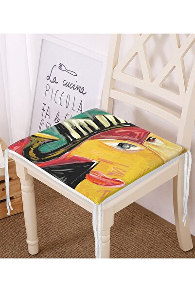 Realhomes Müzik Temalı Soyut Kadın Motifli Fermuarlı Sandalye Minderi