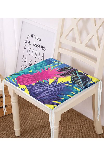 Realhomes Modern Zippered Chair Cushion with Tropical Forest Design on Yellow Background
