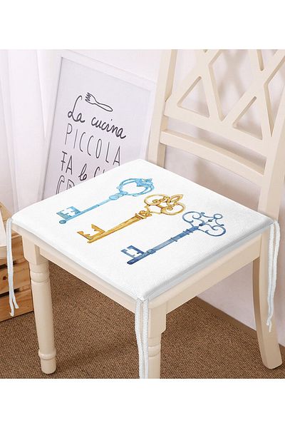 Realhomes Colorful Key Patterned Digital Printed Zippered Chair Cushion
