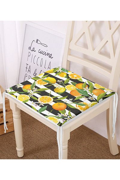 Realhomes Striped Black Background Lemon Pattern Zippered Chair Cushion