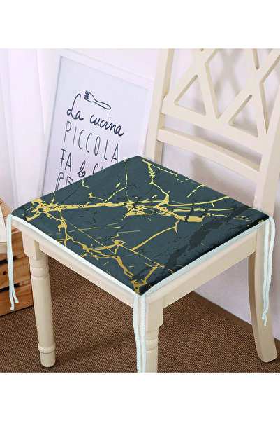 Realhomes وسادة كرسي بسحاب مطبوعة رقمية بنمط رخام ذهبي على أرضية داكنة