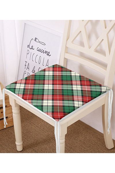 Realhomes Green Red White Plaid Patterned Modern Zippered Chair Cushion