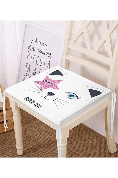 Realhomes Modern Digital Printed Zippered Chair Cushion with Super Cat Motif