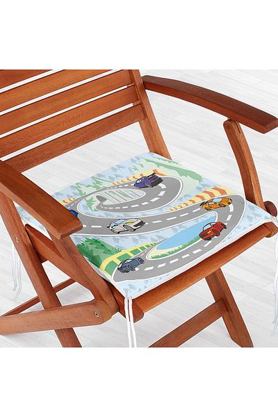 Realhomes Children's Patterned Digital Printed Modern Zippered Chair Cushion with Racing Car Figure