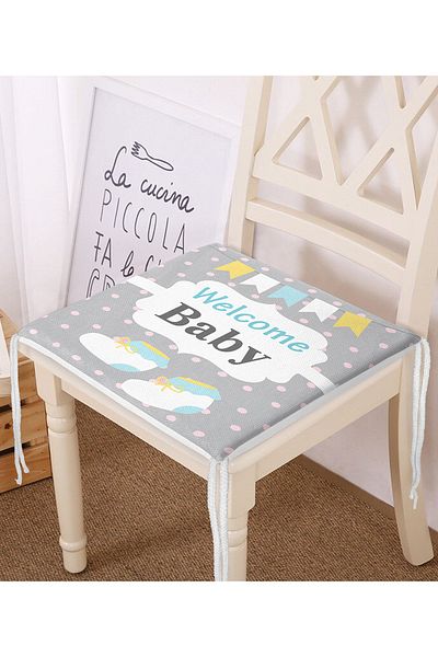 Realhomes Gray Floor Welcome Baby Written Special Designed Digital Printed Children's Room Zippered Chair Cushion