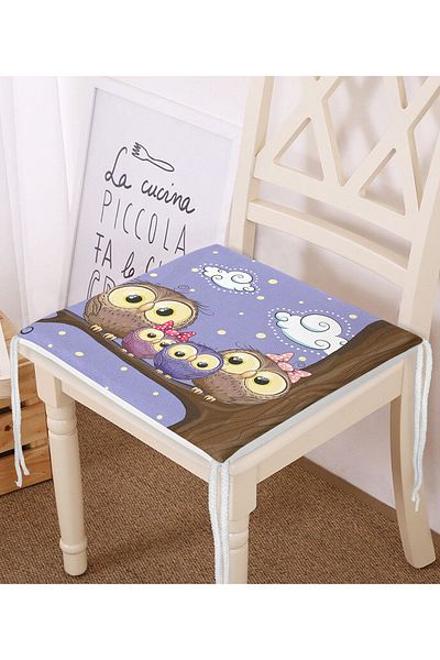Realhomes Digital Printed Zippered Chair Cushion with Owl Picture