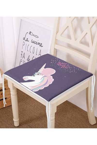 Realhomes Unicorn Patterned Modern Zippered Chair Cushion on Purple Floor - Baby Shower