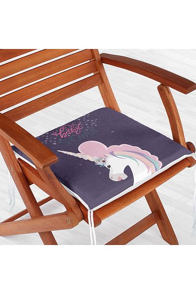Realhomes Unicorn Patterned Modern Zippered Chair Cushion on Purple Floor - Baby Shower