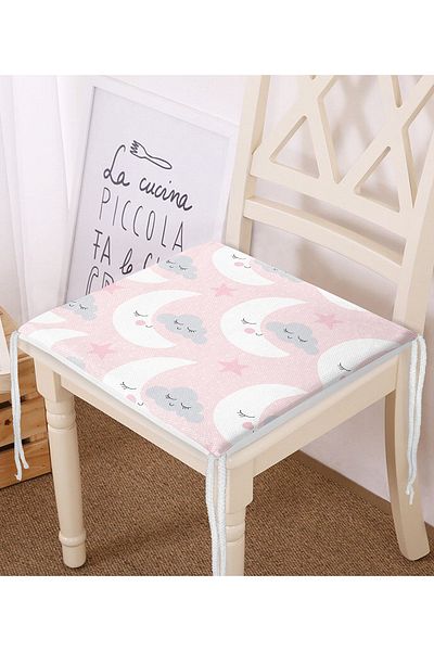 Realhomes Digital Printed Special Design Modern Zippered Chair Cushion with Moon Figure on Pink Background