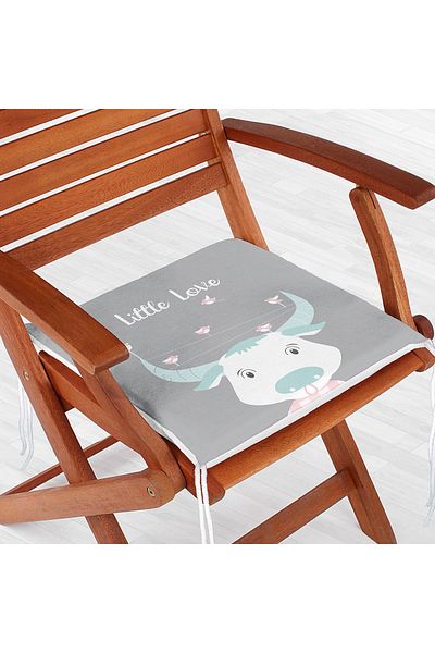 Realhomes Gray Floor Cute Cow And Bird Special Designed Digital Printed Children's Room Zippered Chair Cushion
